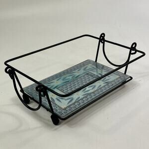 Temptations Old World Blue Glass Trivet & Metal Rack Set 8.5" X 6" FOR 1.5QT Pan